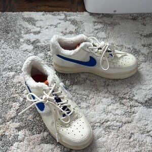 Nike White and Blue Sneakers with faux fur
